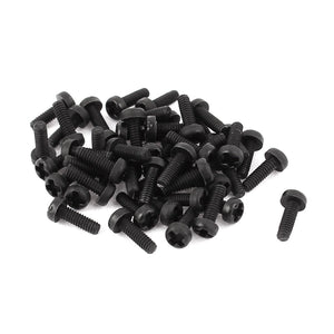 M2 x 6mm Nylon Phillips Cross Pan Head Machine Screws Black 50 PCS