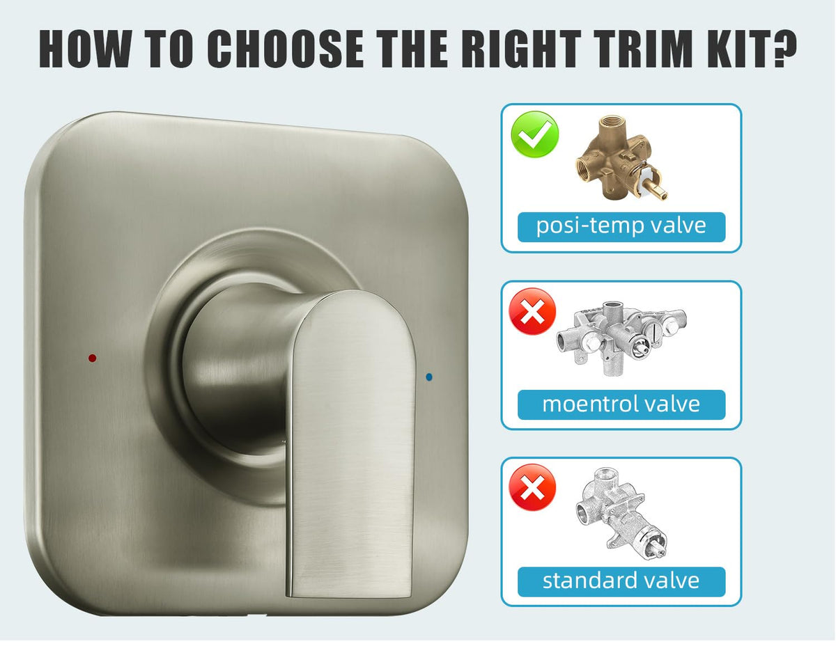 T2471BN Trim Replacement for Moen Single Lever Handle Shower/Tub Trim Kit,Compatible with Moen Genta LX Posi-Temp 2510/2520/2570/2580/2590 Pressure Balanced Valves,Durable Solid Metal, Brushed Nickel