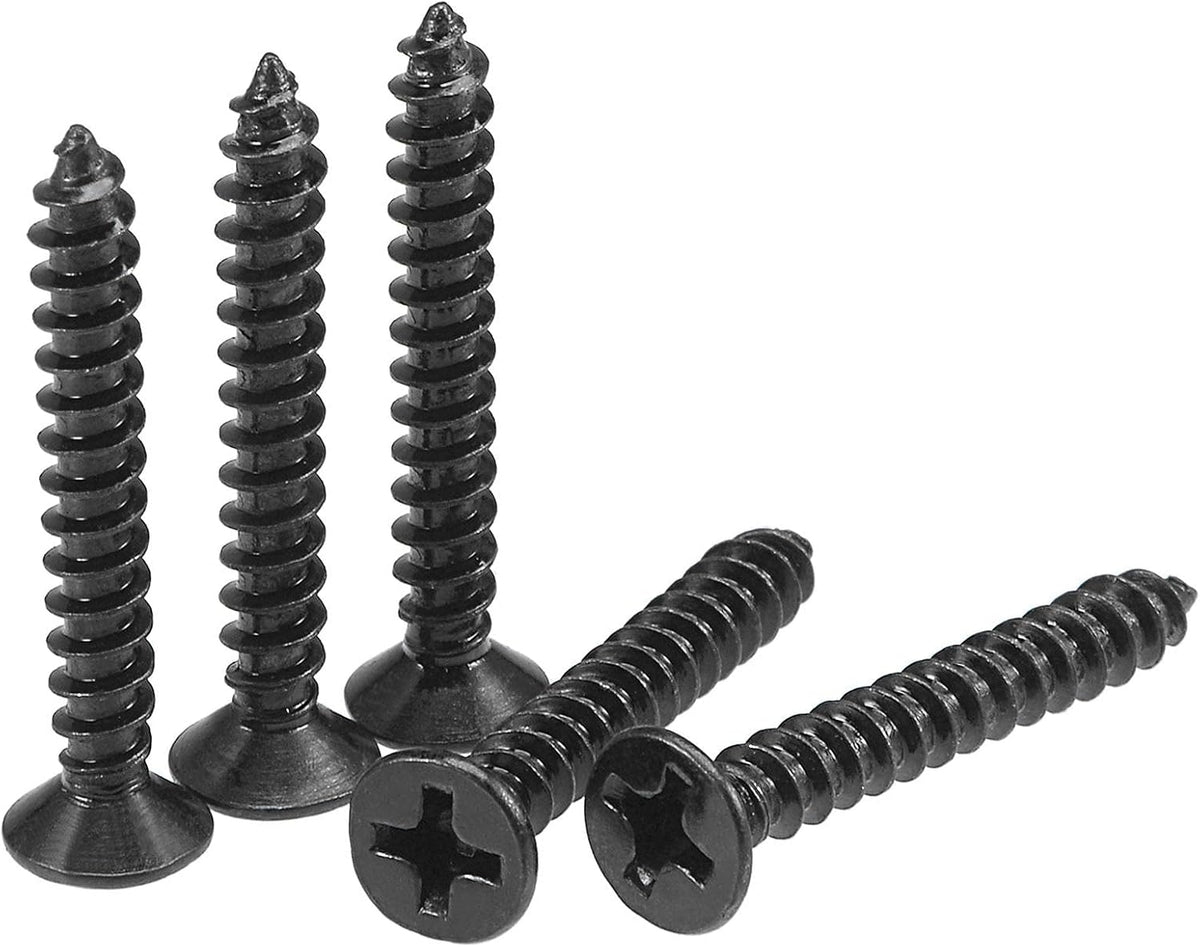 M3.5 x 25mm Wood Screws Phillips Flat Head Carbon Steel Self Tapping Screws Black 200pcs