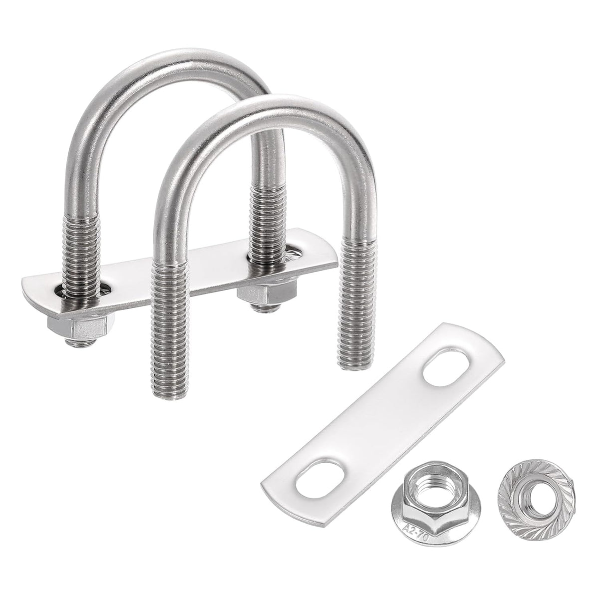 2 Set 1-5/16" Inner Wide Round U Bolts, 2-3/8" Length 304 Stainless Steel U-Bolts with Flange Hexagon Nuts, Frame Plates for Trailer, Automotive, (33mm W x 60.2mm L)