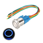 Latching Metal Push Button Switch 22mm Mounting Dia 1NO 1NC 12V Blue LED Light with Socket Plug Wires