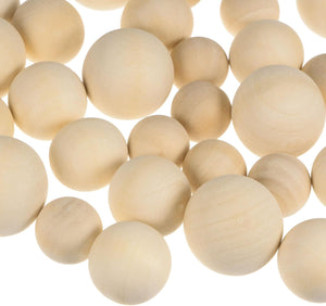 48pcs Assorted Sizes Wood Balls 20mm 25mm 30mm Unfinished Solid Wooden Spheres, Natural Craft Balls for DIY Craft Art Ornaments