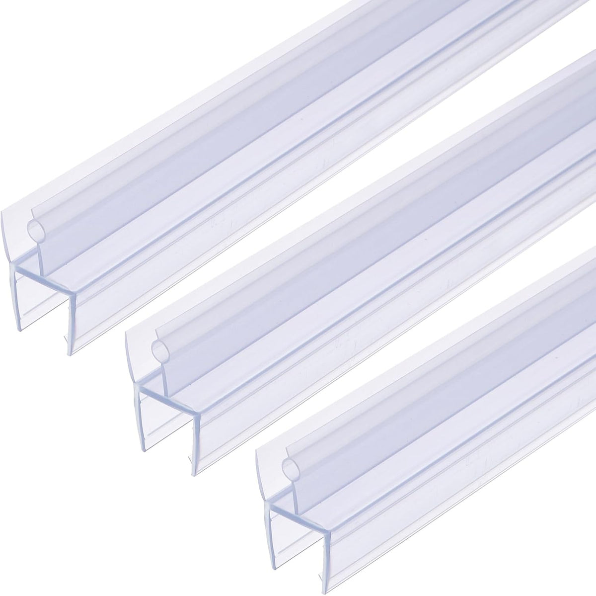 Shower Door Bottom Seal, Shower Door Sweep for 1/2" Thick Glass 47" Long (15.7" x 3 Pcs), 5 Section Segmented Frameless Glass Door Seal Strip with Drip Rail, Clear