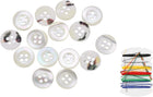 25Pcs Natural Shell Button, 4 Hole 10mm Wide Edge Mother of Pearl Buttons with Sewing Thread Kit for Shirt Coats Suits Jacket Jeans Skirts DIY Sewing Crafts, White/Black