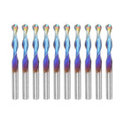 10pcs Ball Nose End Mills CNC Router Bits, 1/8" Blue Nano Coated Spiral Upcut 2 Flutes Solid Carbide, 1/8" (3.175mm) Shank 1/16" Cutting Length 1-1/2" Overall Length