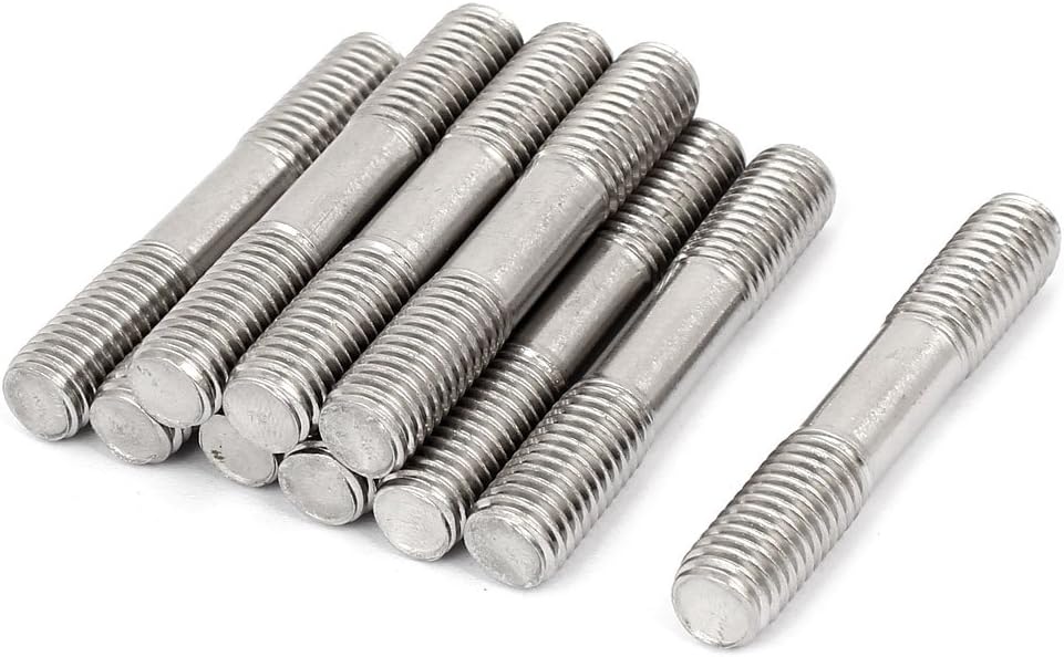 M10x60mm Double End Thread 304 Stainless Steel Tight Adjustable Push Rod Stud 10pcs