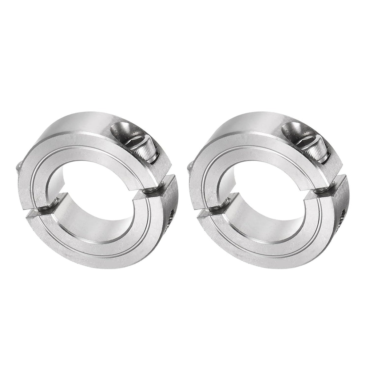 2pcs Double Split Clamp-On Shaft Collar for 1" Shaft, Two-Piece Clamping Collar, 1-3/4" OD, 1/2" Width, 304 Stainless Steel Axle Collar Clamp, Set Screw Style