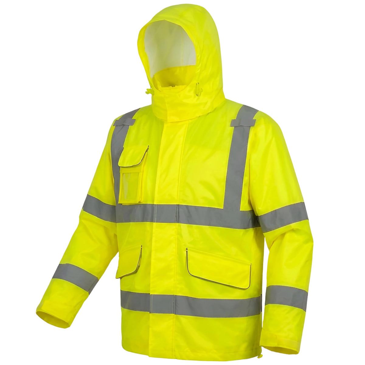 LinkMejor Class 3 Hi Vis reflective Rain Jacket Waterproof Safety Coat