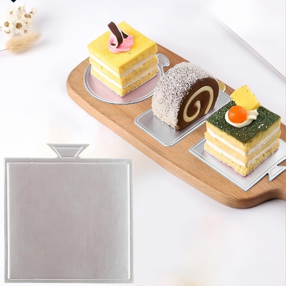 LinkMejor 100 Pz Mini Tavole da Torta per Dolci, 9 * 8.4 cm(Argento)
