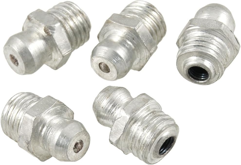 Silver Tone Metal M8x1 Male Thread Straight Grease Nipple Zerk Nozzle 5 Pcs