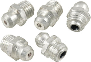 Silver Tone Metal M8x1 Male Thread Straight Grease Nipple Zerk Nozzle 5 Pcs