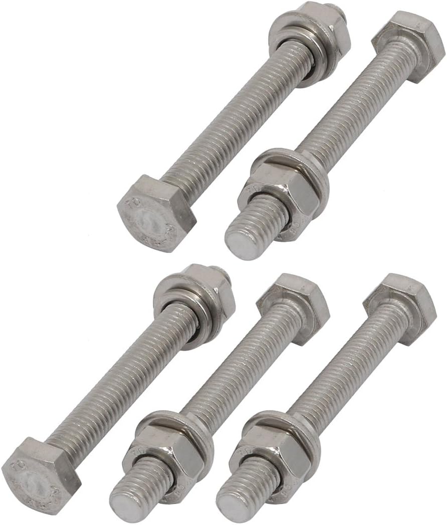 5 Set M6x50mm 316 Stainless Steel Hex Bolts w Nuts and Washers Assortment Kit