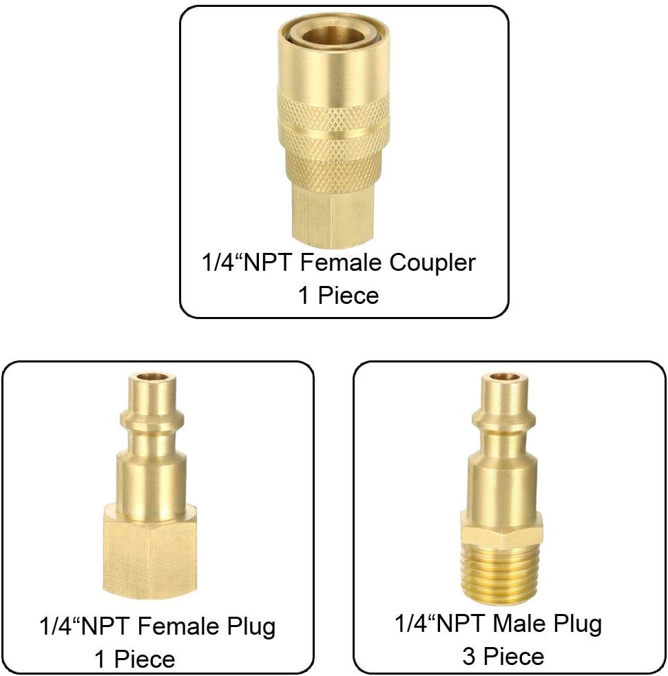 Collection de bouchons à haute pression, raccord rapide en laiton pour les tuyaux d'air, raccord rapide, 1/4" NPT, 5 pièces
