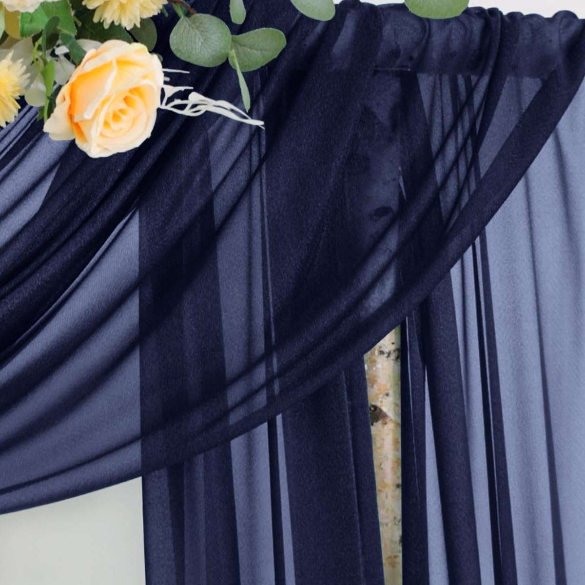 Blu Navy Arch da Matrimonio Tulle Chiffon per Drappeggio