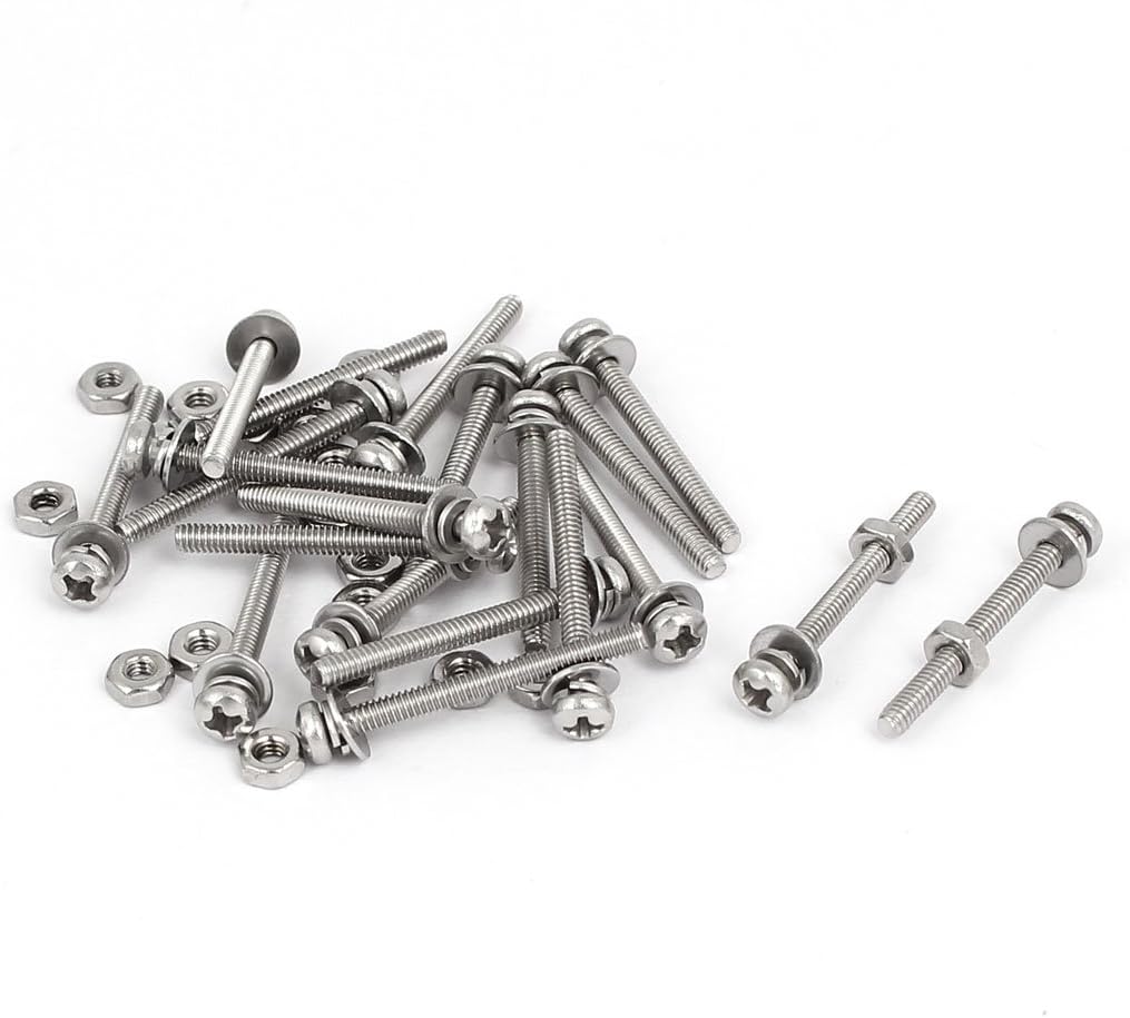 M2 x 20mm 304 Stainless Steel Phillips Pan Head Screws Nuts w Washers 20 Sets
