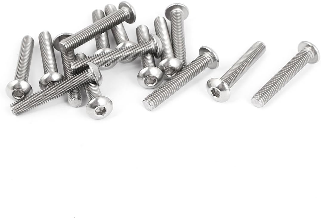 M5 x 30mm Full Thread Button Head Socket Cap Screw Silver Tone 15 Pcs