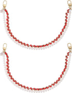 LinkMejor 2Pcs 17.7" Pearl PU Leather Handles w/Expandable Chain (Red, Gold Chain)
