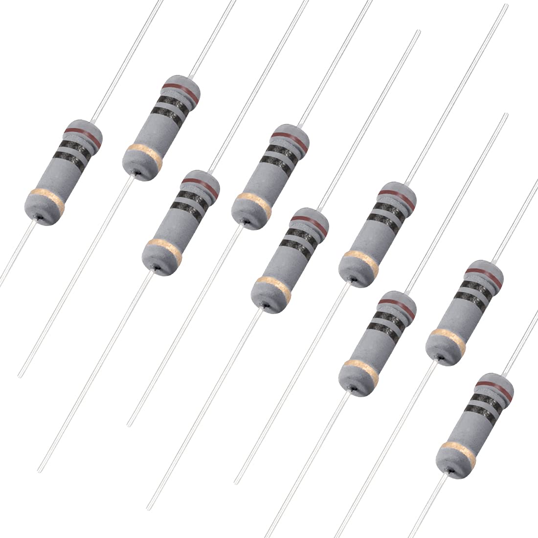 100Pcs 10 Ohm Resistor, 1W 5% Tolerance Carbon Film Resistors, 4 Bands for DIY Electronic Projects and Experiments