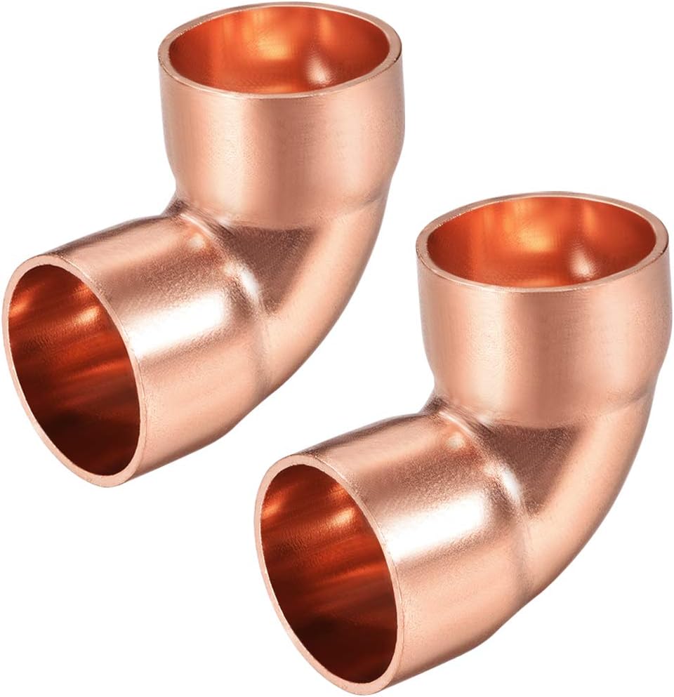 25.4mm ID 90 Degree Copper Elbow Short-Turn Copper Fitting Connector for Plumbing 1.5mm Thick 2pcs