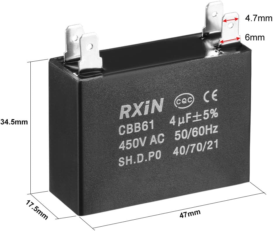 천장 팬 전해압기 CBB61 5uF 450V AC 더블 인서트 메탈라이즈드 폴리프로필렌 필름 전해압기 47x17.5x34.5mm 워터 펌프 모터 제너레이터용