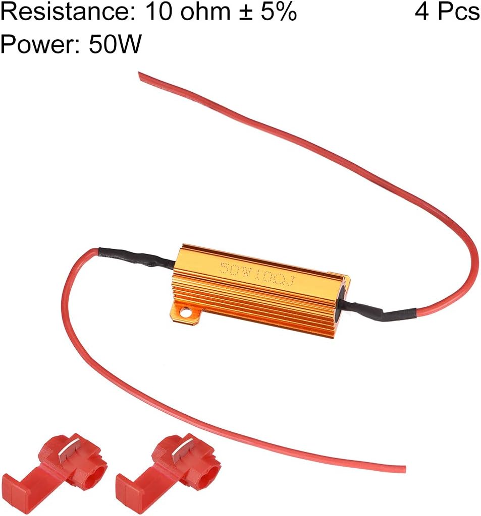 4pcs 50W 10 Ohm Resistore di Carico LED a Luce Rapida Hyper Flash, Codice di Errori lampeggianti, Avviso per Luci di Segnalazione LED o Luci targhetta LED