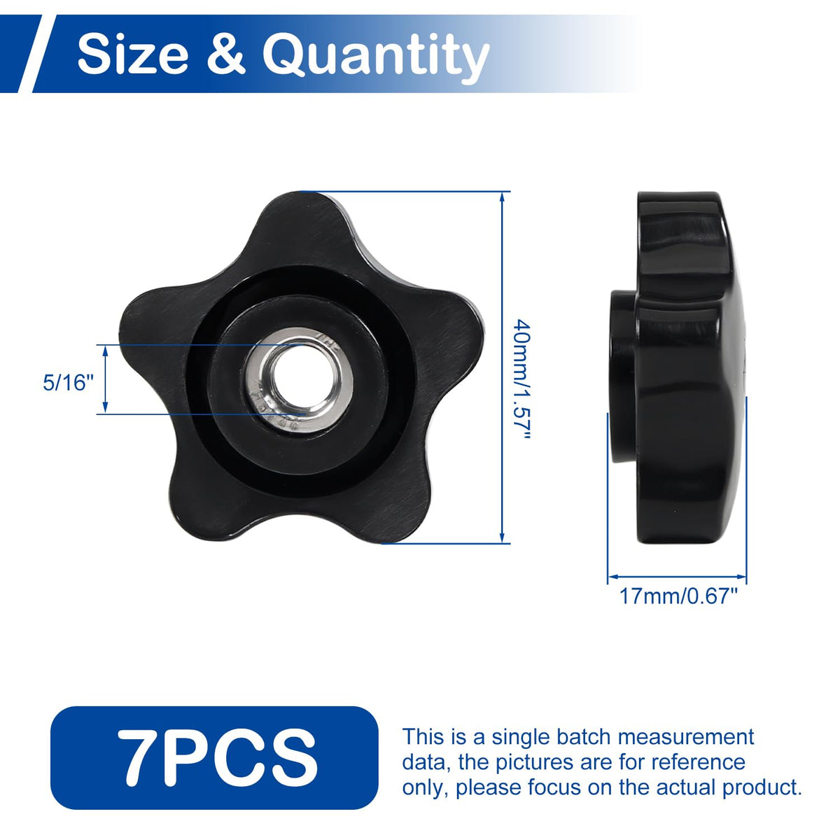 7Pcs 5/16-18 Thread Knob Nuts Hitam, 5/16 Inch Bantuan Bintang Screw-On Nuts