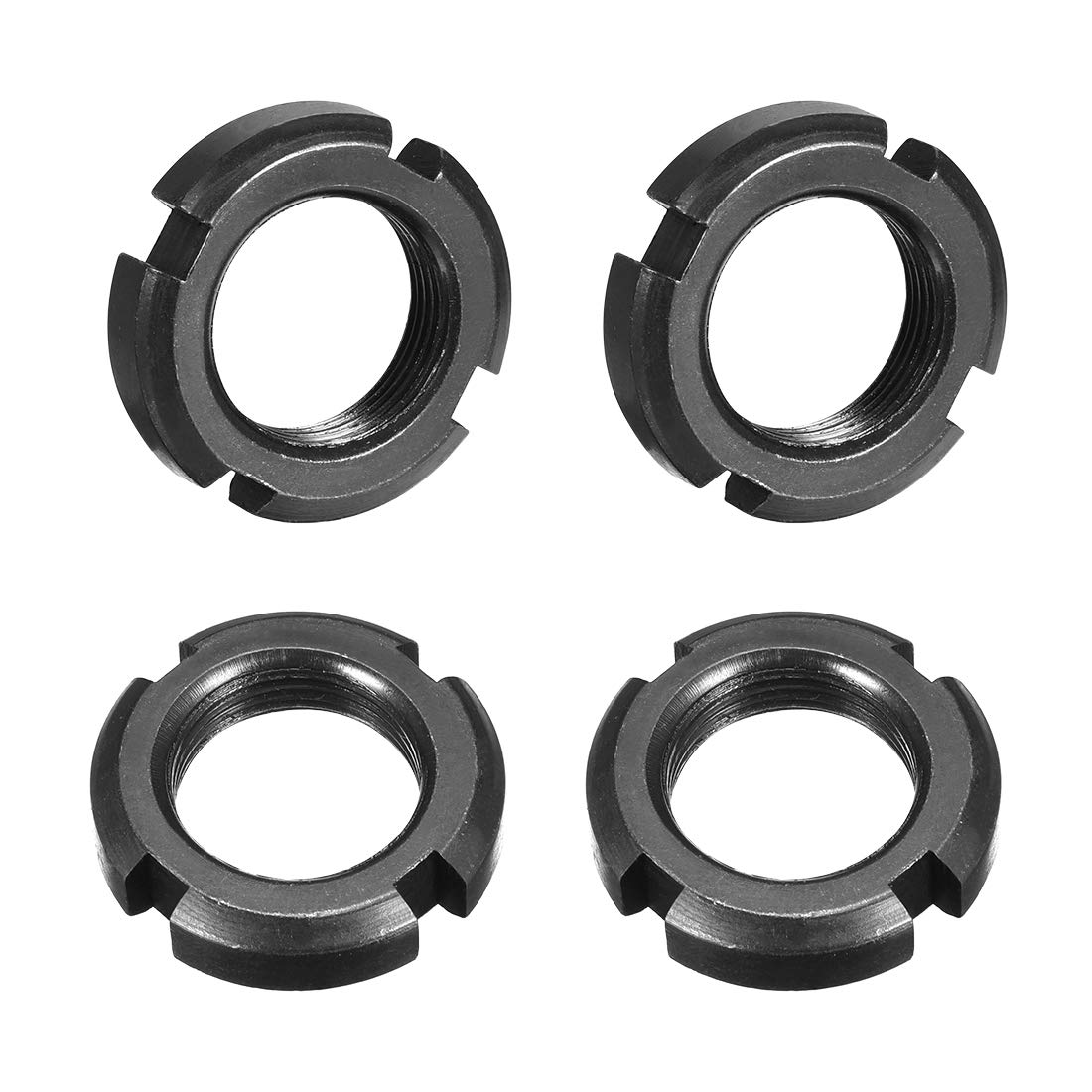 M24x1.5mm Fine Pitch Thread Retaining Four-Slot Slotted Round Nut, 4Pcs Carbon Steel Round Lock Nut for Various Rolling Bearings, Industrial Field, Black
