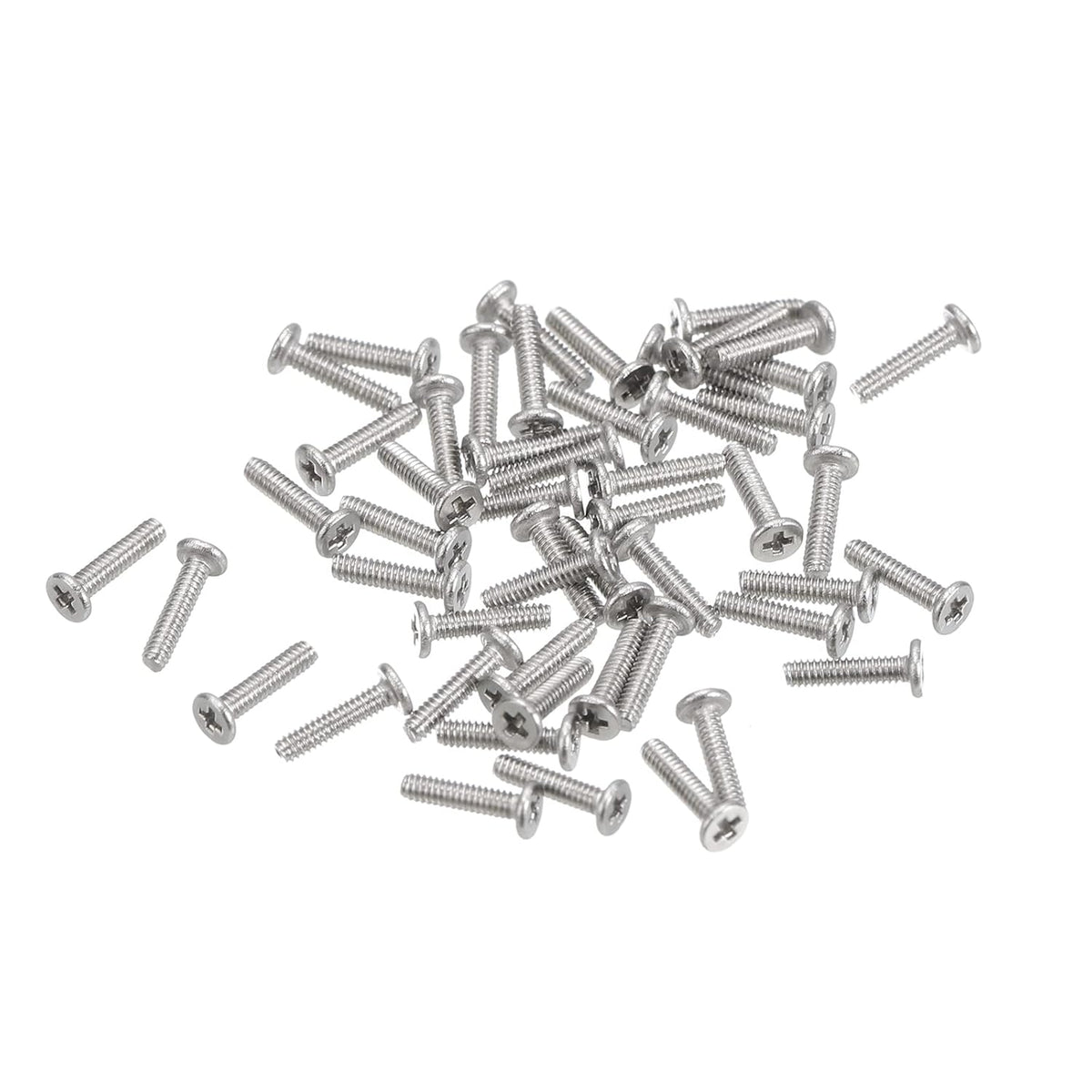M1.2-0.25 x 5mm 50Pcs Flat Round Head Screws 304 Stainless Steel Phillips Drive Machine Screws Hardware Fastener for Furniture Connection