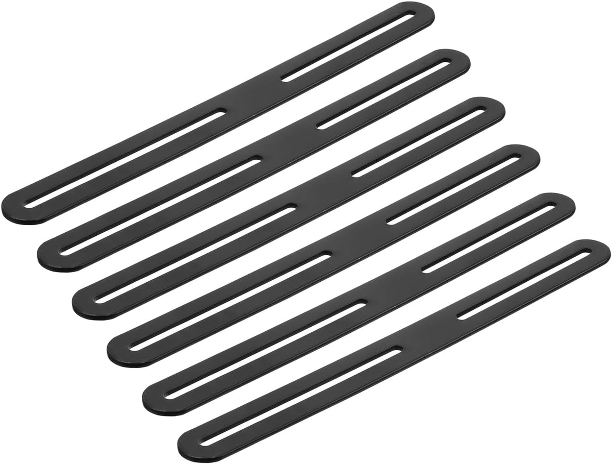 6Pcs Adjustable Flat Mending Plate Support with Slot, 11.02 x 0.94 Inch Stainless Steel Slotted Straight Brace Brackets for Wooden Furniture, Black
