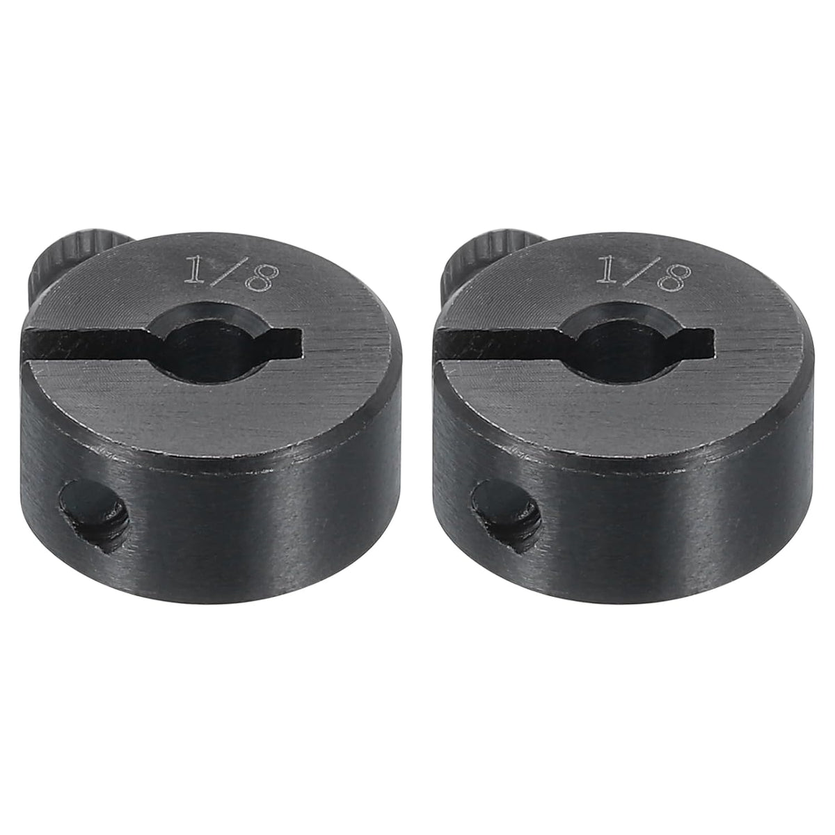 2pcs Single Split Shaft Collar 1/8" Bore One-Piece Clamping Collar, 1/2" OD, 1/4" Thickness, Black Oxide Steel Set Screw Lock Collar Clamp