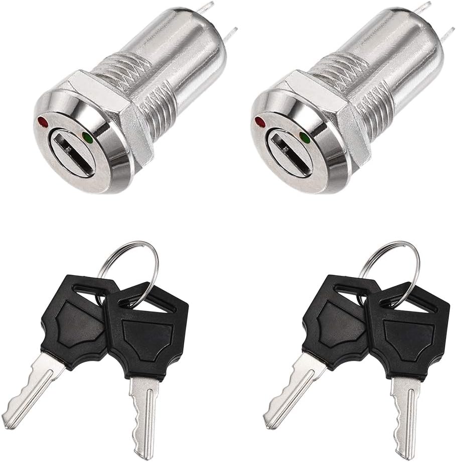 2pcs 12mm 2 Positions Key Locking Push Button Switch with 2 Keys NO-Off