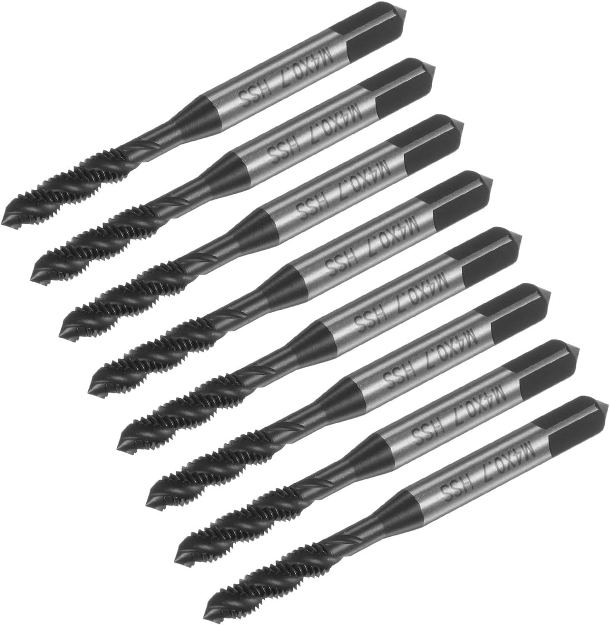 8pcs Metric Spiral Flute Thread Taps, M4 x 0.7 H2 Screw Threading Tap, Nitride Coated 6542 High Speed Steel Machine Tapping Tools for Machinist Repair