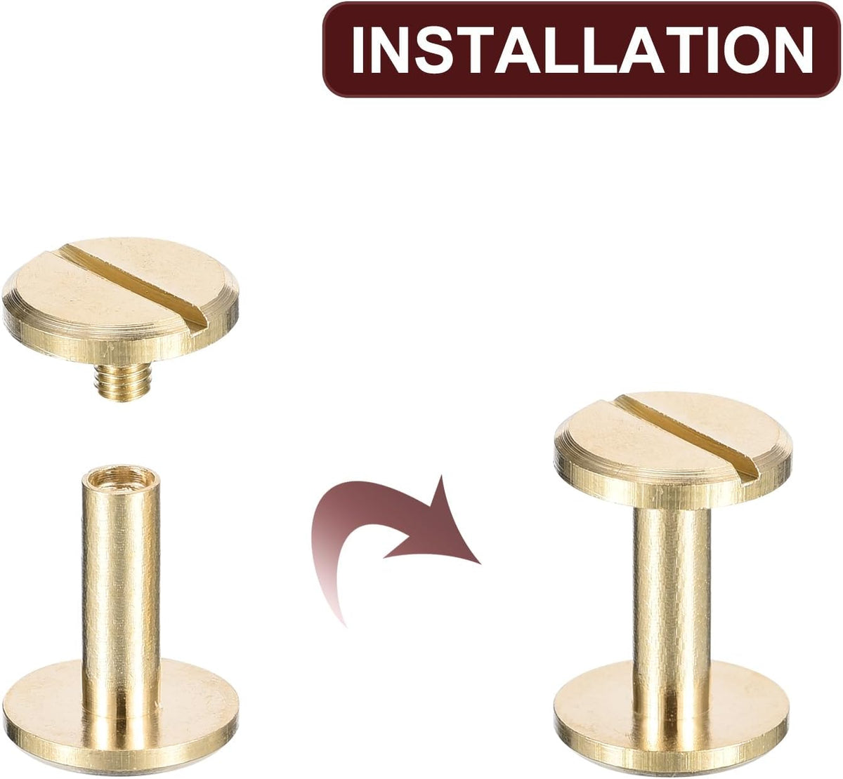 20Pack Brass Chicago Screws, 12x12mm Flat Head Screw Back Binding Post Nail Stud Rivets Fastener for DIY Leather Craft Belt Strap