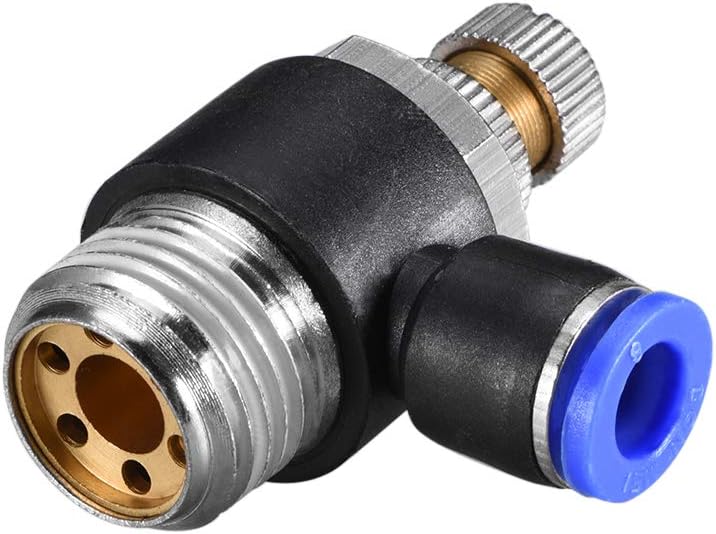 Push to Connect Air Flow Control Valve,Elbow,8mm OD x G1/2 Male Thread,Pneumatic Flow Speed Controller Valve,Blue