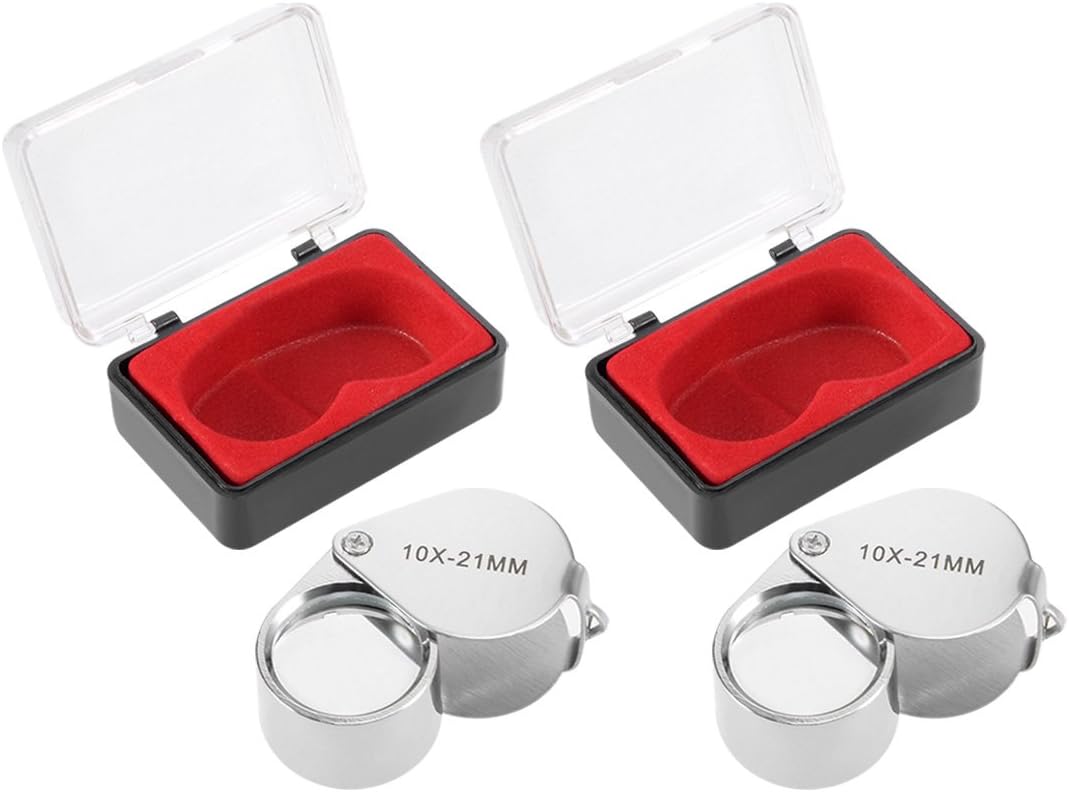 LinkMejor Magnifying Glass, Mini Microscope Jewelers Eye Loupe Magnifier Magnifying Glass Powerful Doublet, Chrome Plated, Round Body Jewelry Loupe, 10 X 21 mm,2pcs, Silver