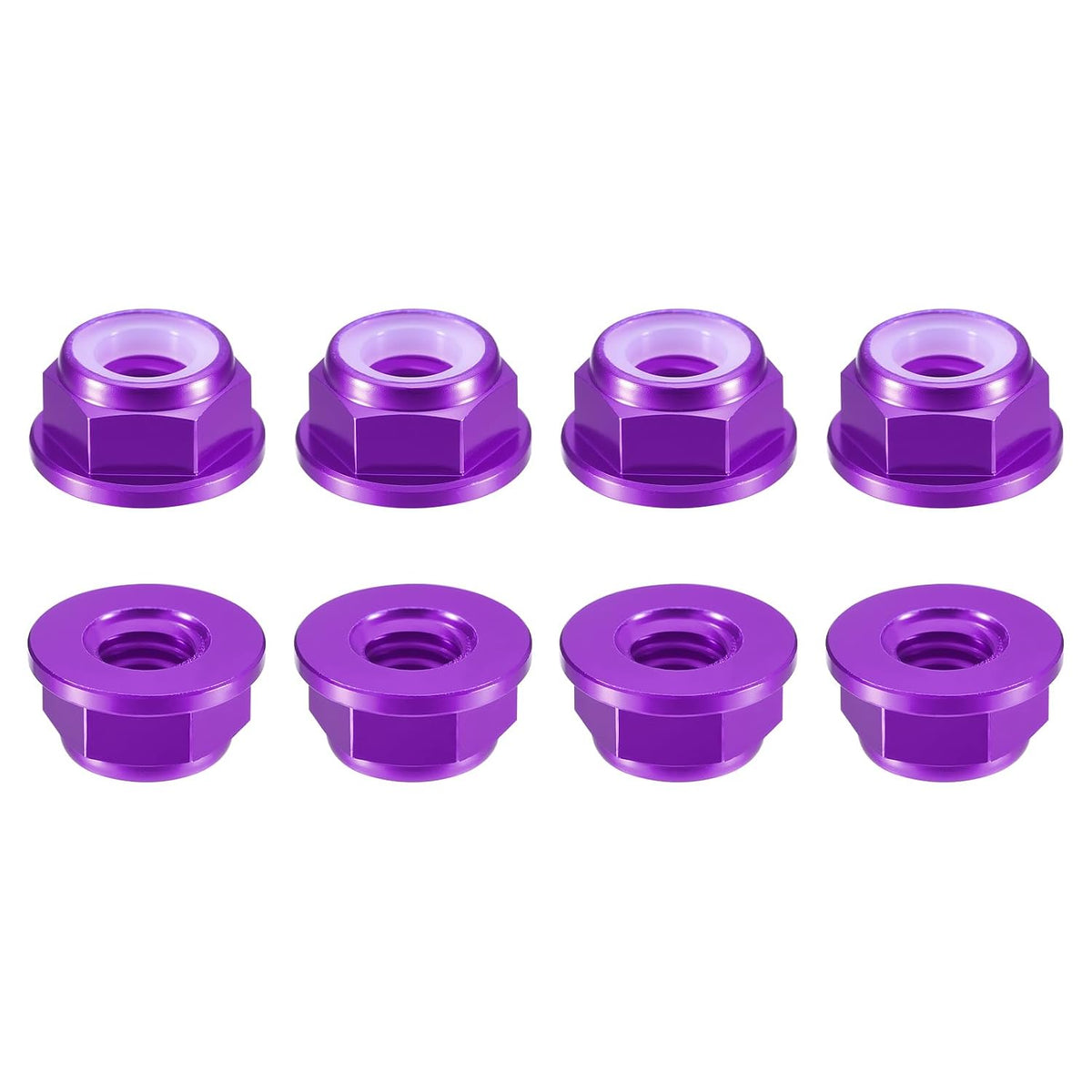 8Pcs Hex Self Lock Nuts, M6x1mm CNC Aluminum Flanged Nylon Insert Nuts, Anodizing Flange Locknut for Fasteners, Purple