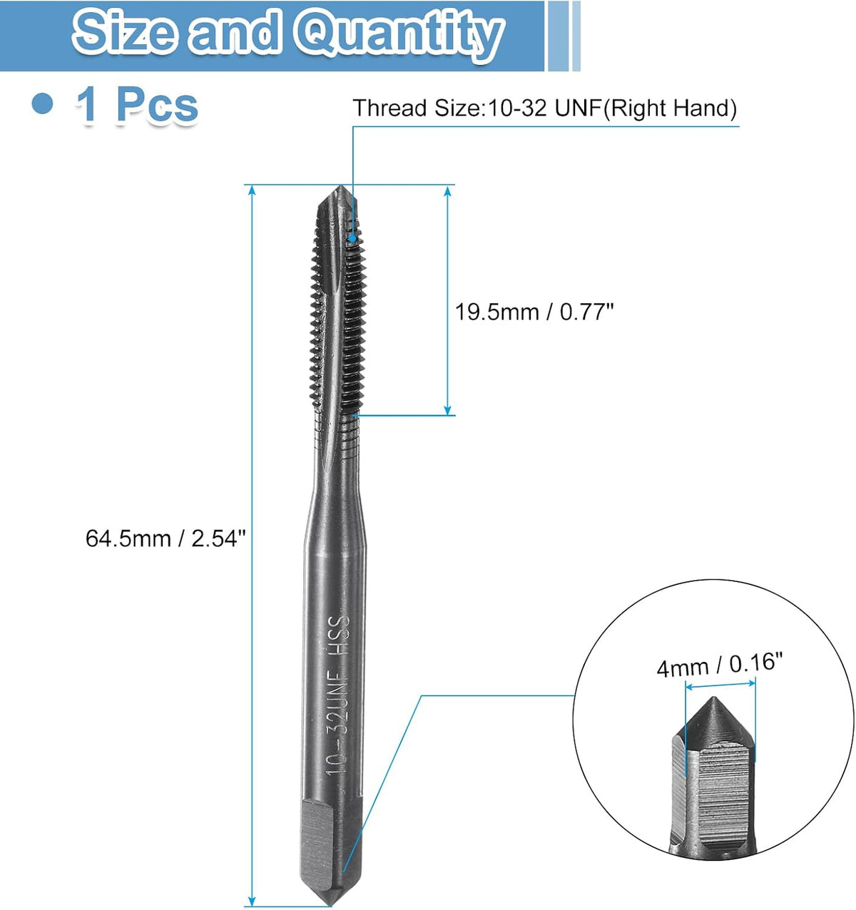 LinkMejor Spiral Point Thread Tap 10-32 UNF 2B. Tornillo de máquina recubierto con nitruro. Herramienta de perforación y reparación de roscas. Acero de alta velocidad (HSS) de tipo M2.