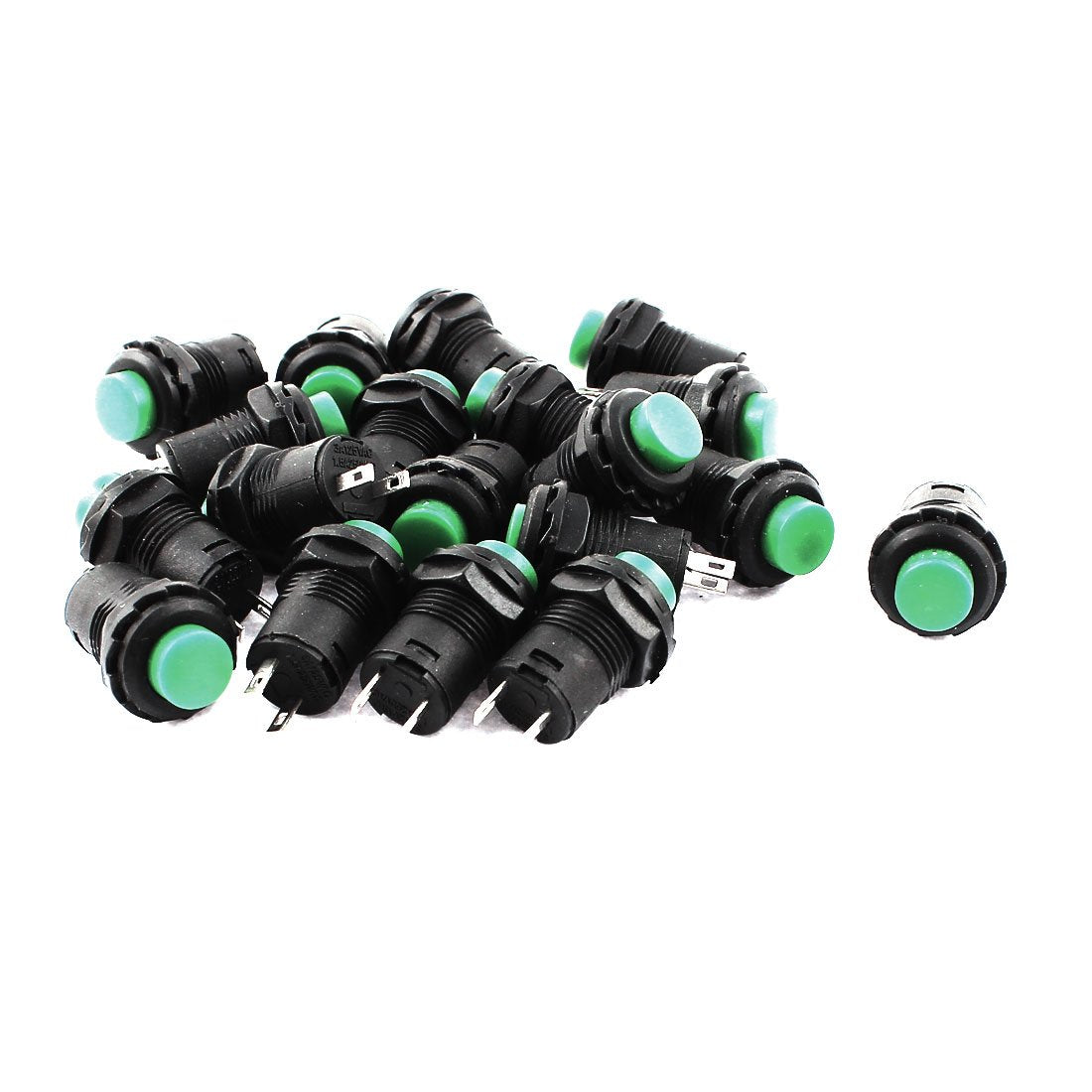 AC 250V/1.5A 125V/3A Momentary NO Green Round Cap Push Button Switch 19pcs