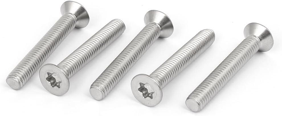 M6 x 40mm 316 Stainless Steel Flat Torx Head Machine Screw Silver Tone 5pcs