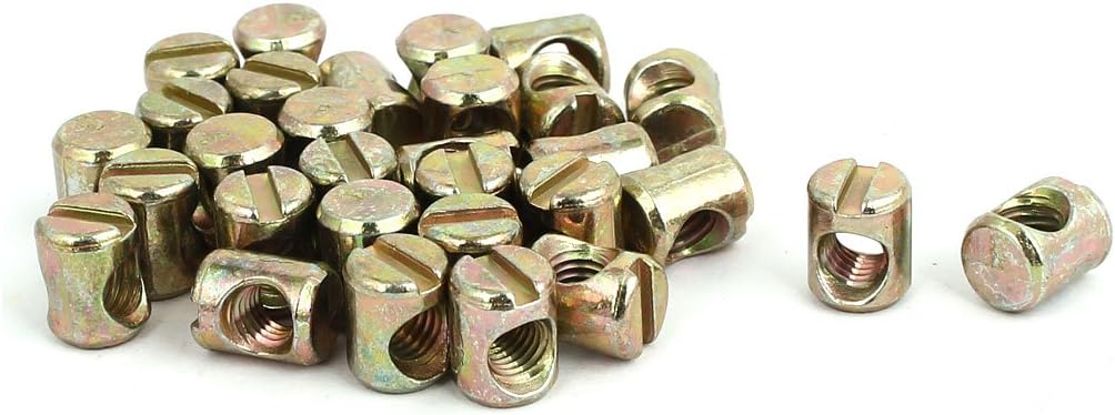 M5x10mm Yellow Zinc Plated Cross Dowel Slotted Barrel Nuts 30pcs