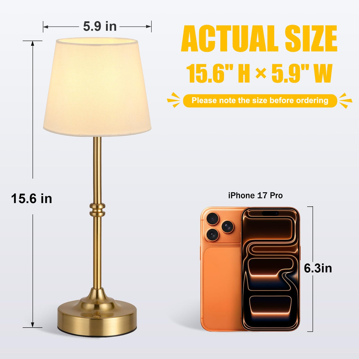 LinkMejor Cordless Table Lamp, Rechargeable Battery Operated, Brass, 1 Pack