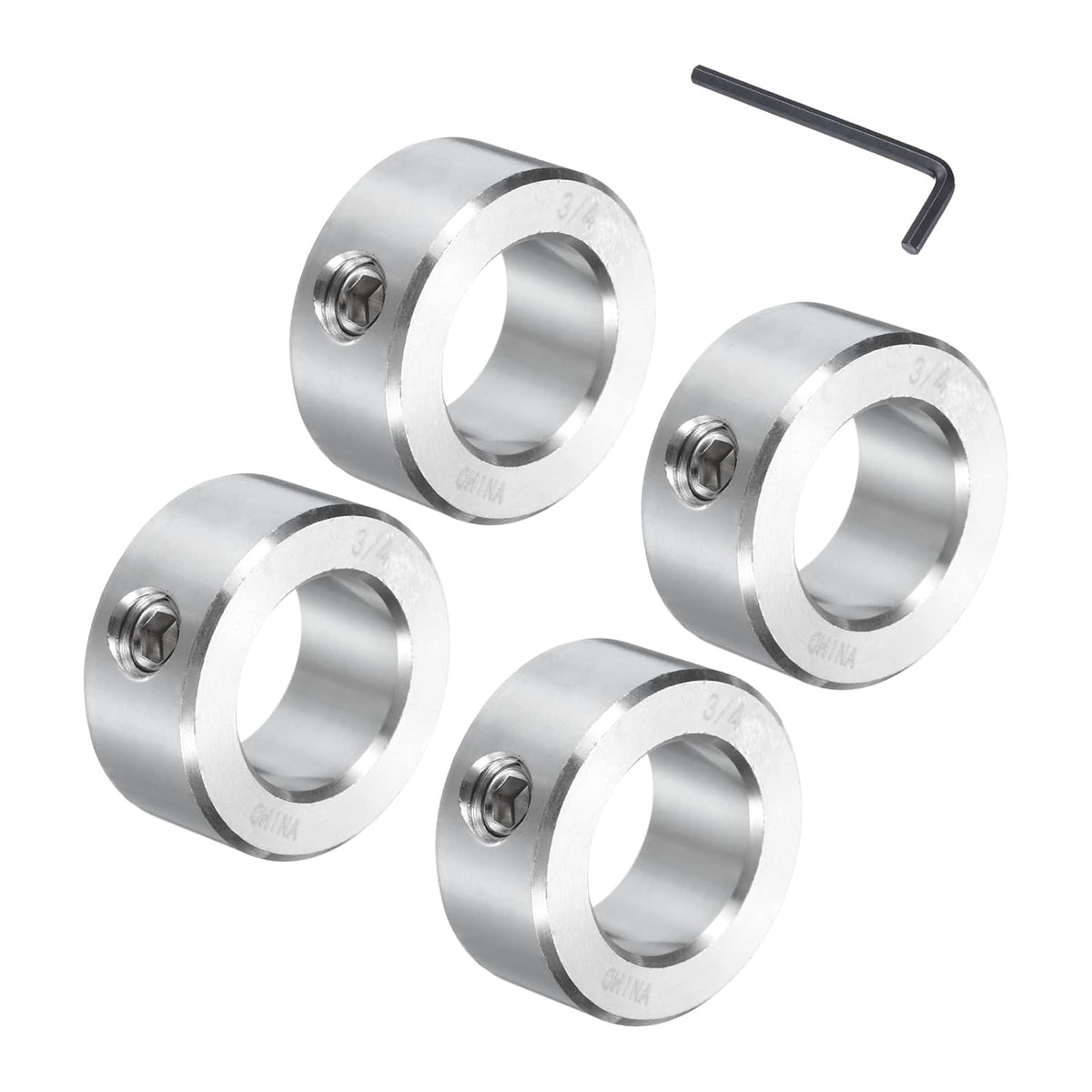 4 Pcs Set Screw Shaft Collar 3/4""Bore, 304 Stainless Steel Shaft Collars, 1-1/4""OD, 9/16""Thickness, Axle Collar Clamp with a Hex Wrench, Silver Tone
