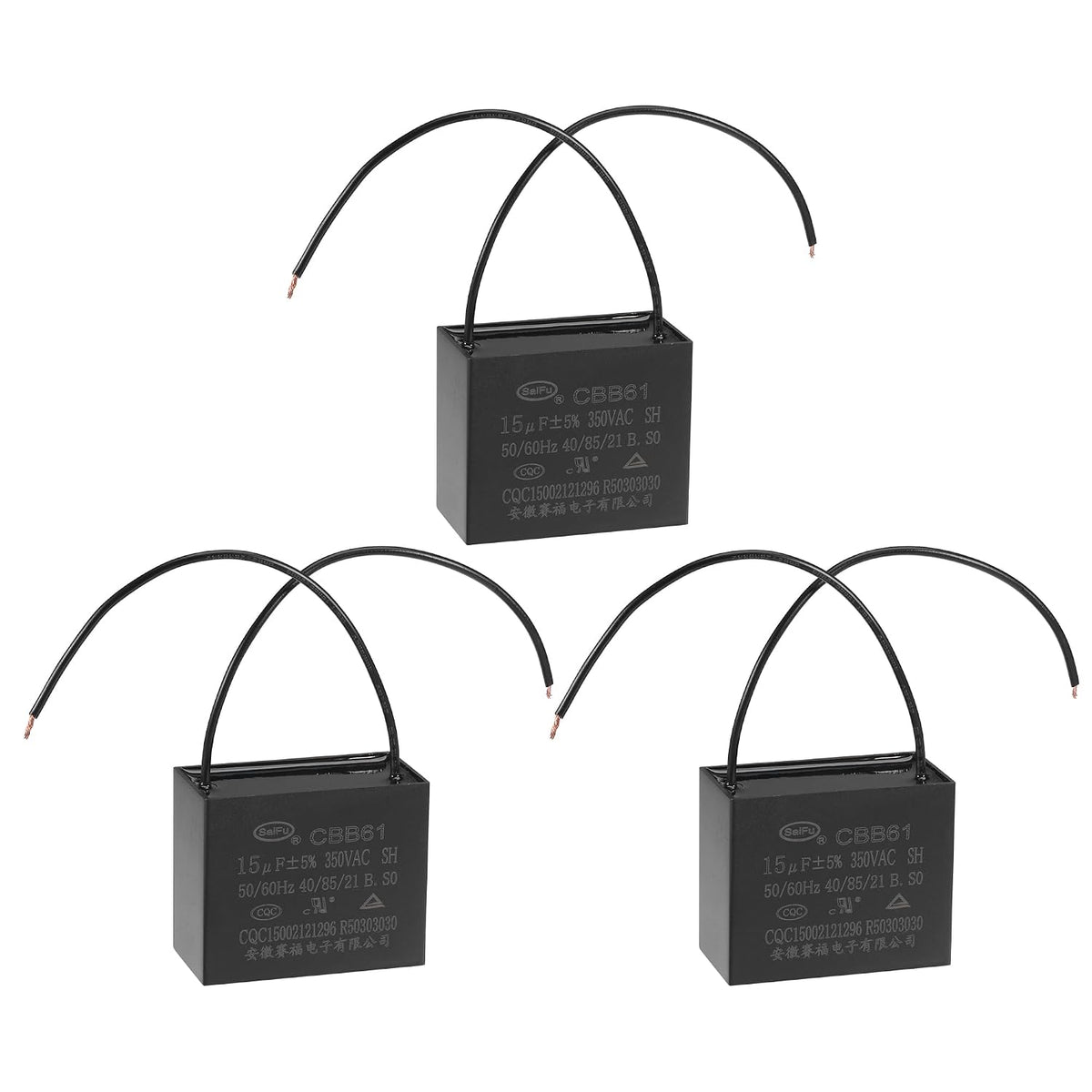 Ceiling Fan Capacitor CBB61 15uF 350V AC 2 Wires Metallized Polypropylene Film Capacitor 58x48x30mm for Electric Fan Pump Motor Generator 3Pcs