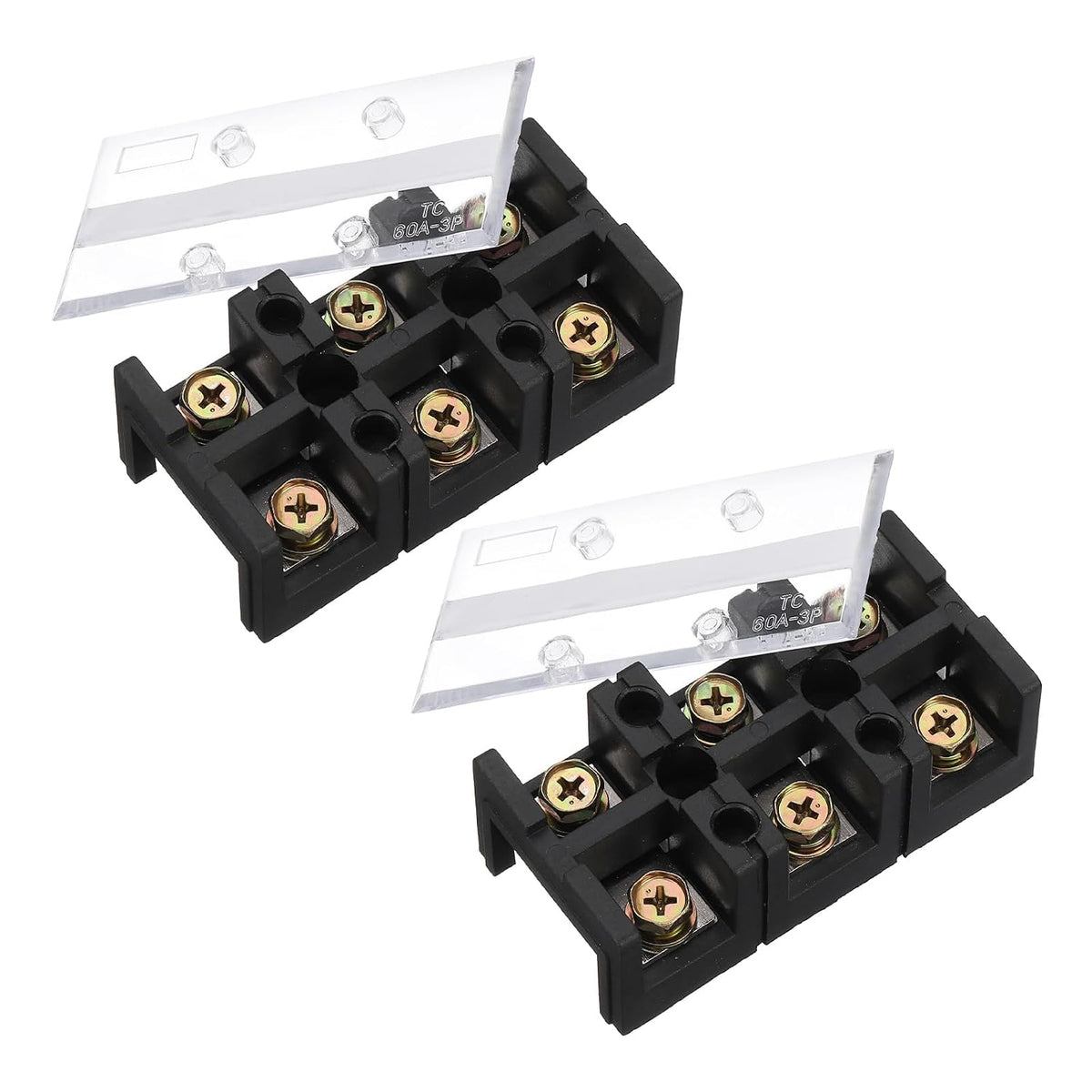 2 Pcs Barrier Terminal Strip Block 600V 60A Dual Rows 3 Positions Rail Base Screw Connector(The Shell is Made of Flame Retardant and Heat Resistant Material)