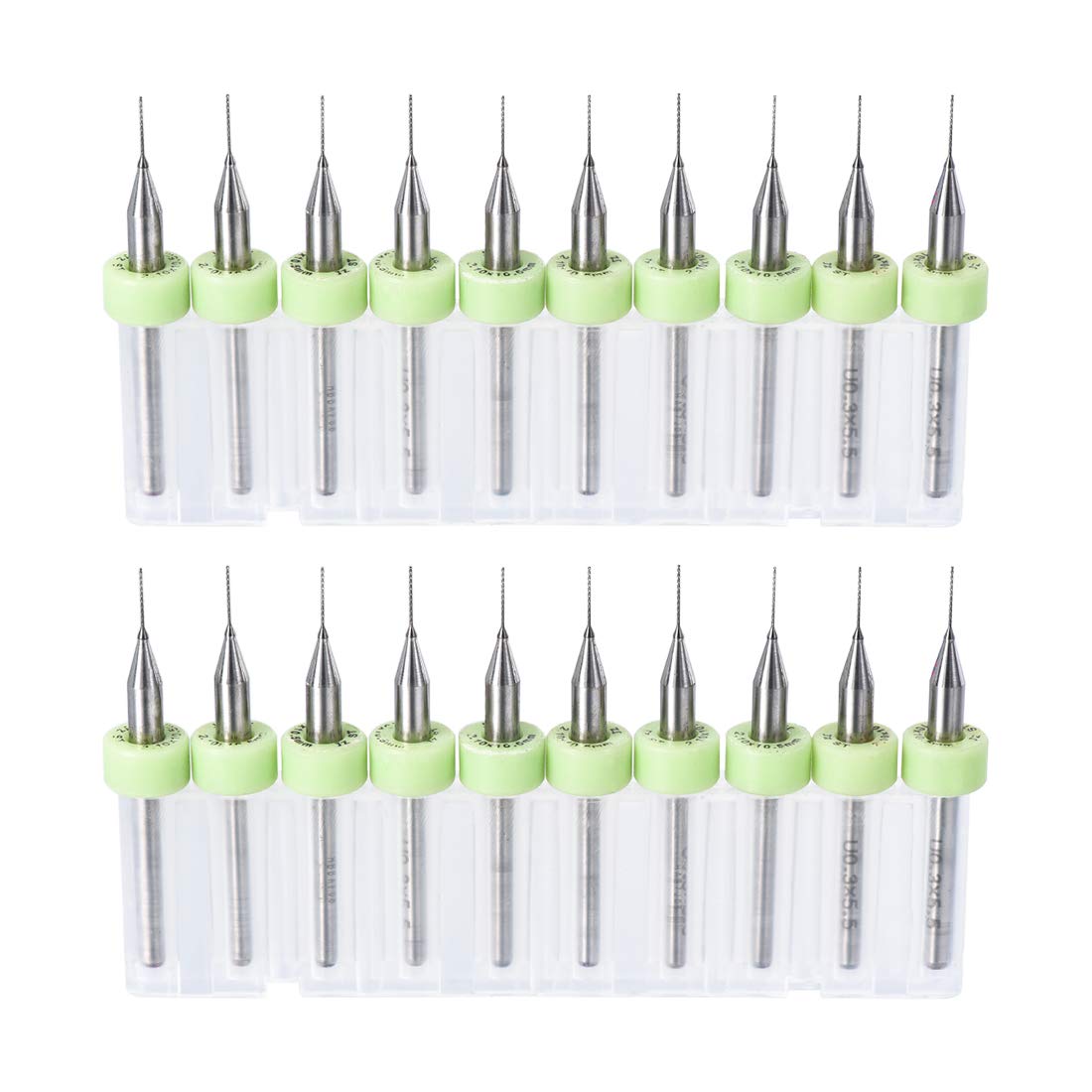 PCB Drill Bits 0.3mm Tungsten Carbide Rotary Tool Jewelry CNC Engraving Print Circuit Board Micro Drill Bits 1/8 Inch Shank 2 Set (20 Pcs)