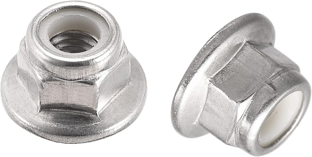 M5 Nylon Insert Hex Lock Nuts with Flange, 304 Stainless Steel, Plain Finish, 25pcs