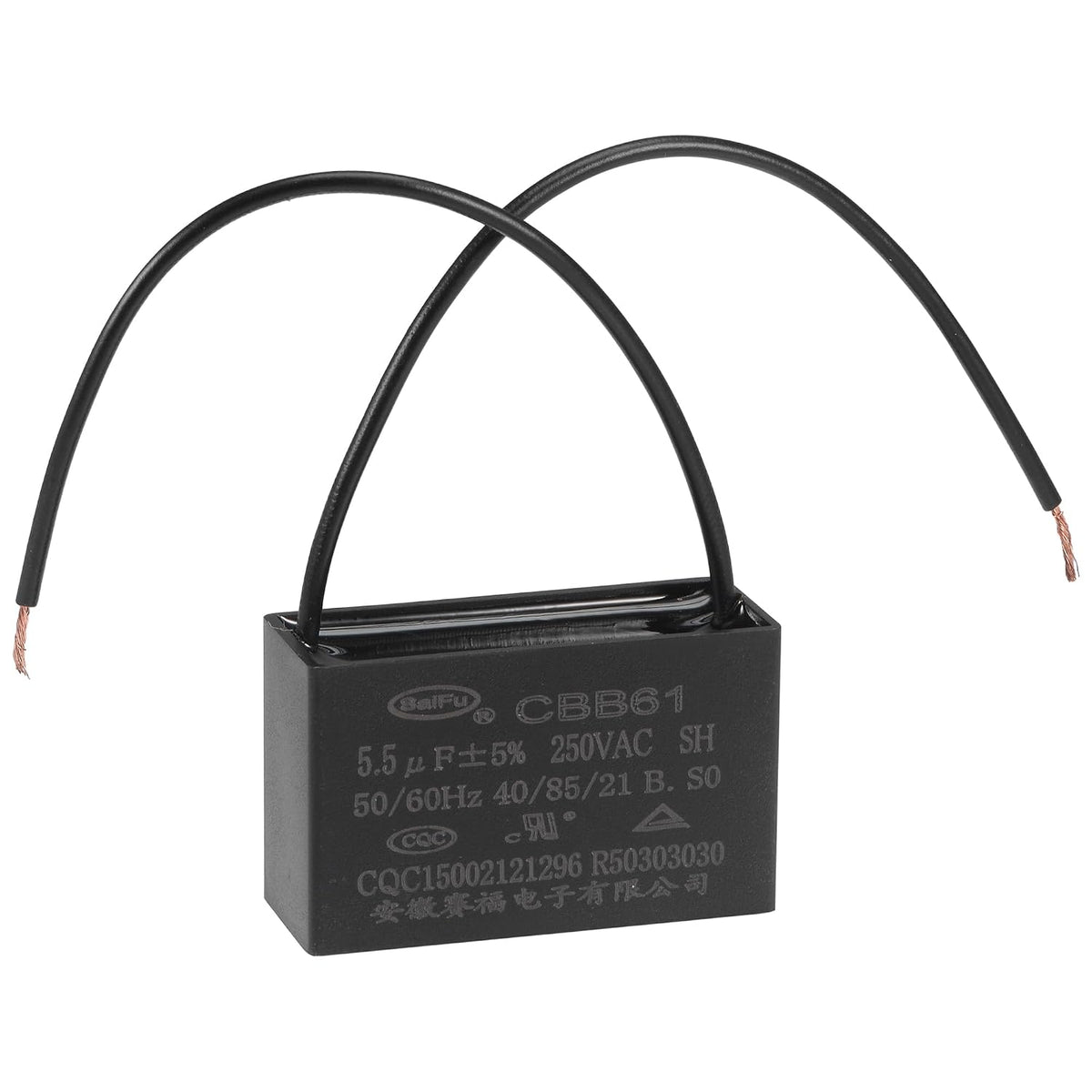 Ceiling Fan Capacitor CBB61 5.5uF 250V AC 2 Wires Metallized Polypropylene Film Capacitor 47x29x18mm for Electric Fan Pump Motor Generator