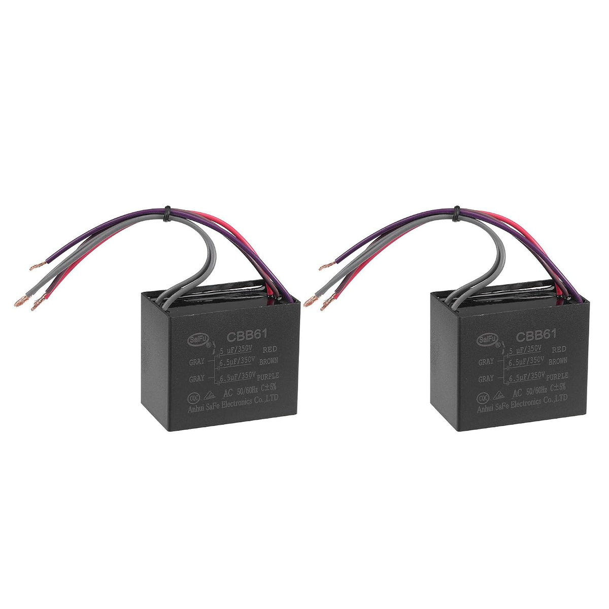 Ceiling Fan Capacitor CBB61 5/6.5/6.5uF 350V AC 5 Wires Metallized Polypropylene Film Capacitor 58x49x35mm for Electric Fan Pump Motor Generator 2Pcs