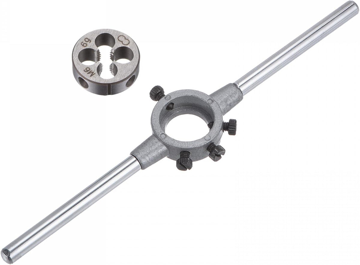 Die Stock Handle Wrench Set, M6 x 0.5 Threading Round Die and 20mm (Fit M3.5-M6 Dies) Holder Adjustable Wrench Hand Tool