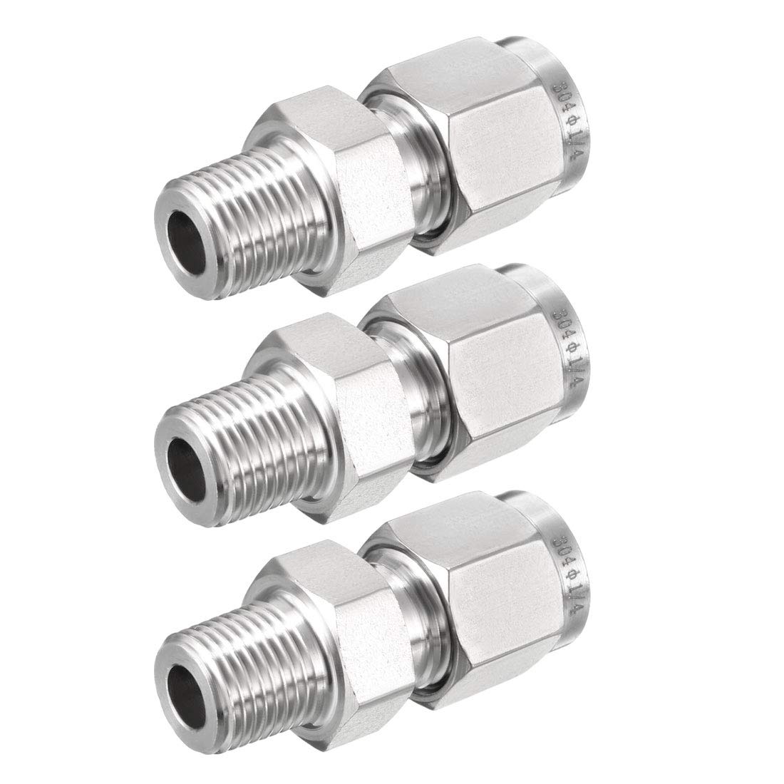 Stainless Steel Compression Tube Fitting 1/8NPT Male x 1/4 Tube OD 3pcs